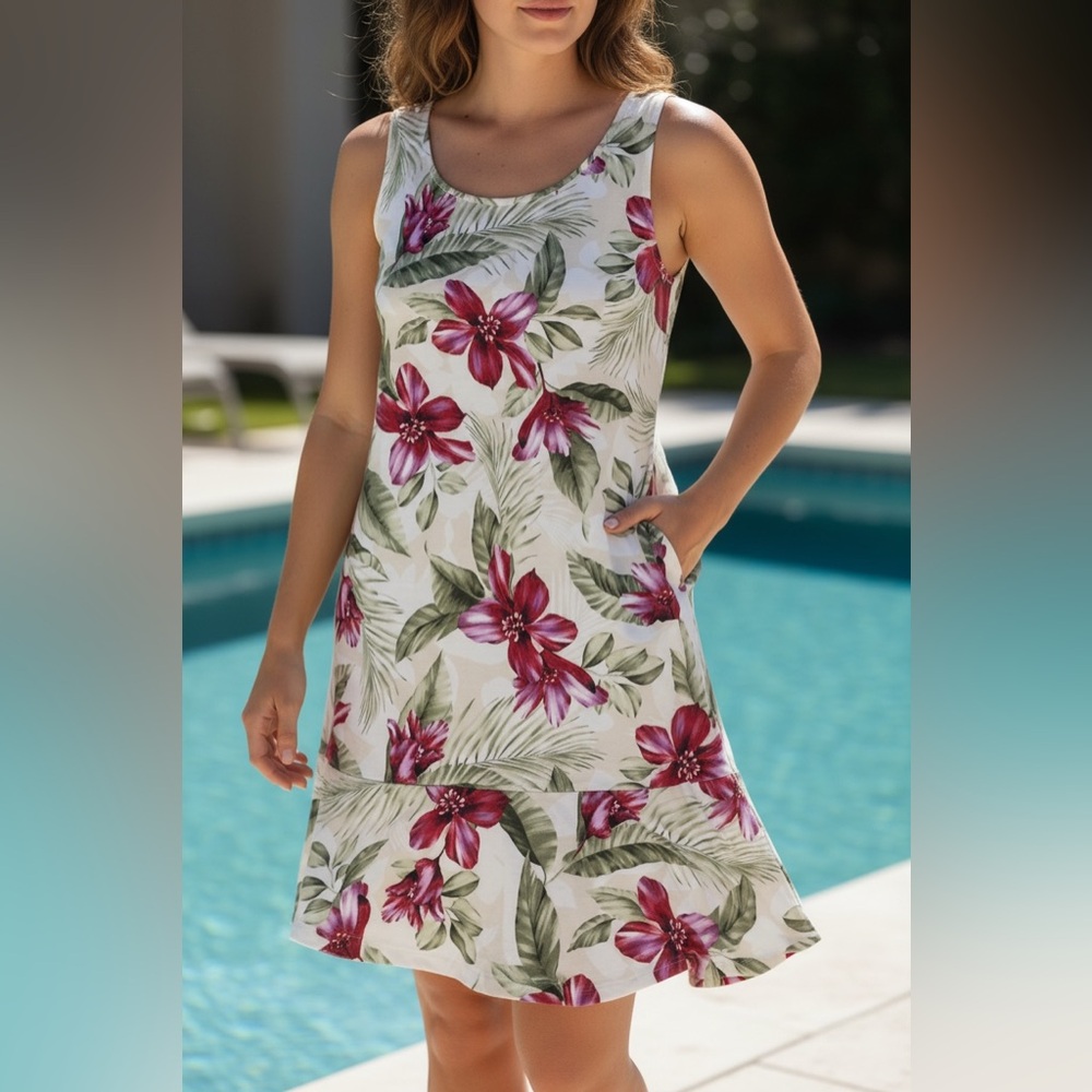 Tommy Bahama White and Pink Floral Midi Dress